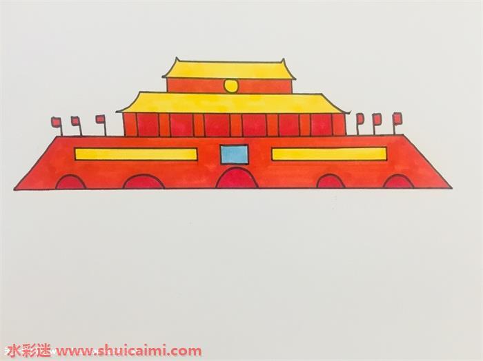 天安门广场怎么画 天安门广场简笔画简单彩色