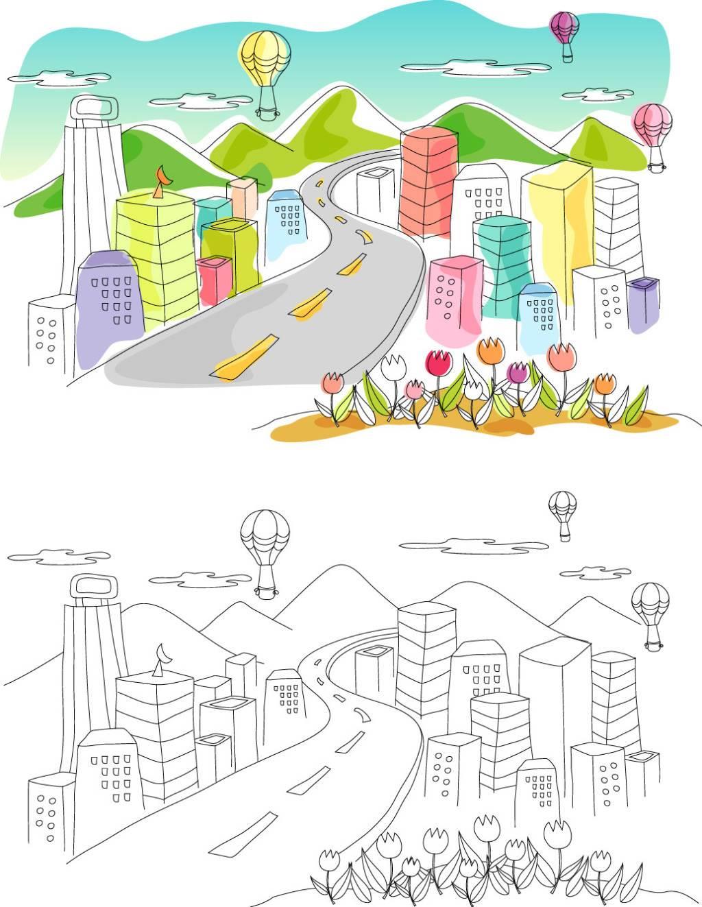 城市简笔画图片大全 城市简笔画图片大全集简单的高楼大厦