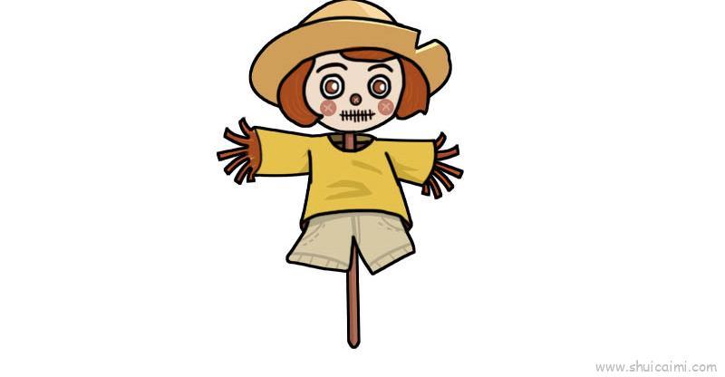 稻草人儿童画怎么画 稻草人简笔画绘画教程