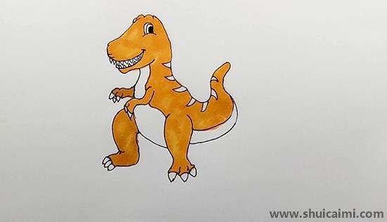 简单霸王龙儿童画怎么画 彩色霸王龙简笔画步骤
