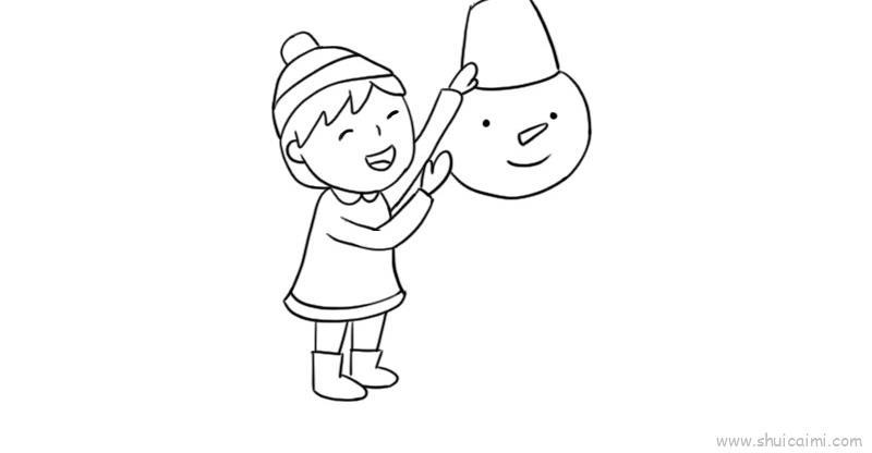 冬至堆雪人儿童画怎么画 冬至堆雪人简笔画步骤