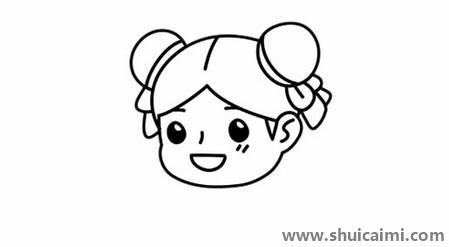 小女孩贴福字彩色儿童简笔画