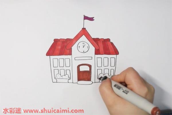 学校怎么画 学校简笔画简单好看带颜色