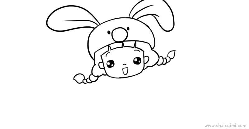 带兔子头套儿童画怎么画 带兔子头套简笔画图片