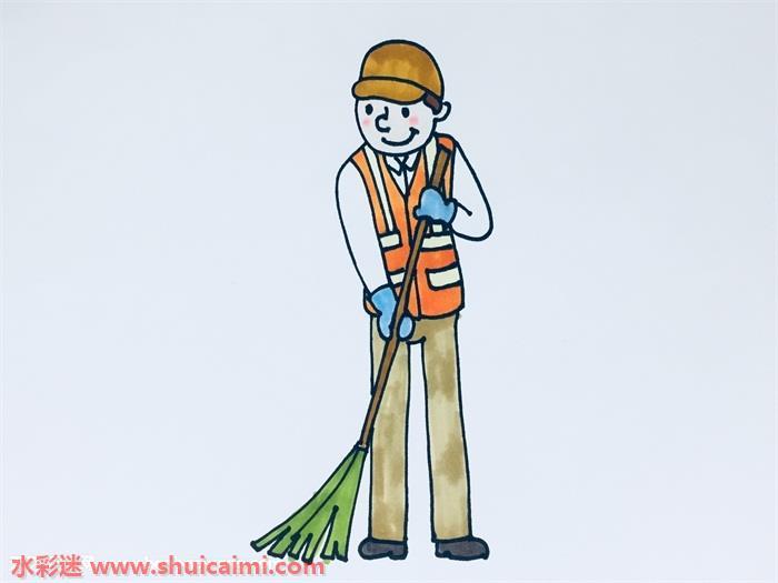 环卫工人扫地怎么画 环卫工人扫地简笔画彩色
