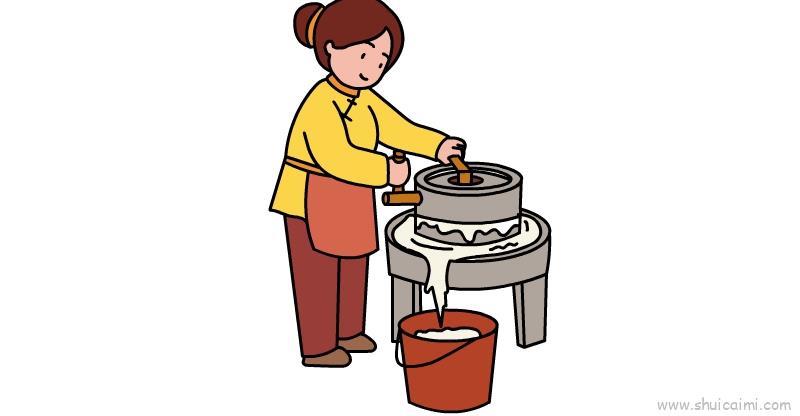 老奶奶推磨儿童画怎么画 老奶奶推磨简笔画画法