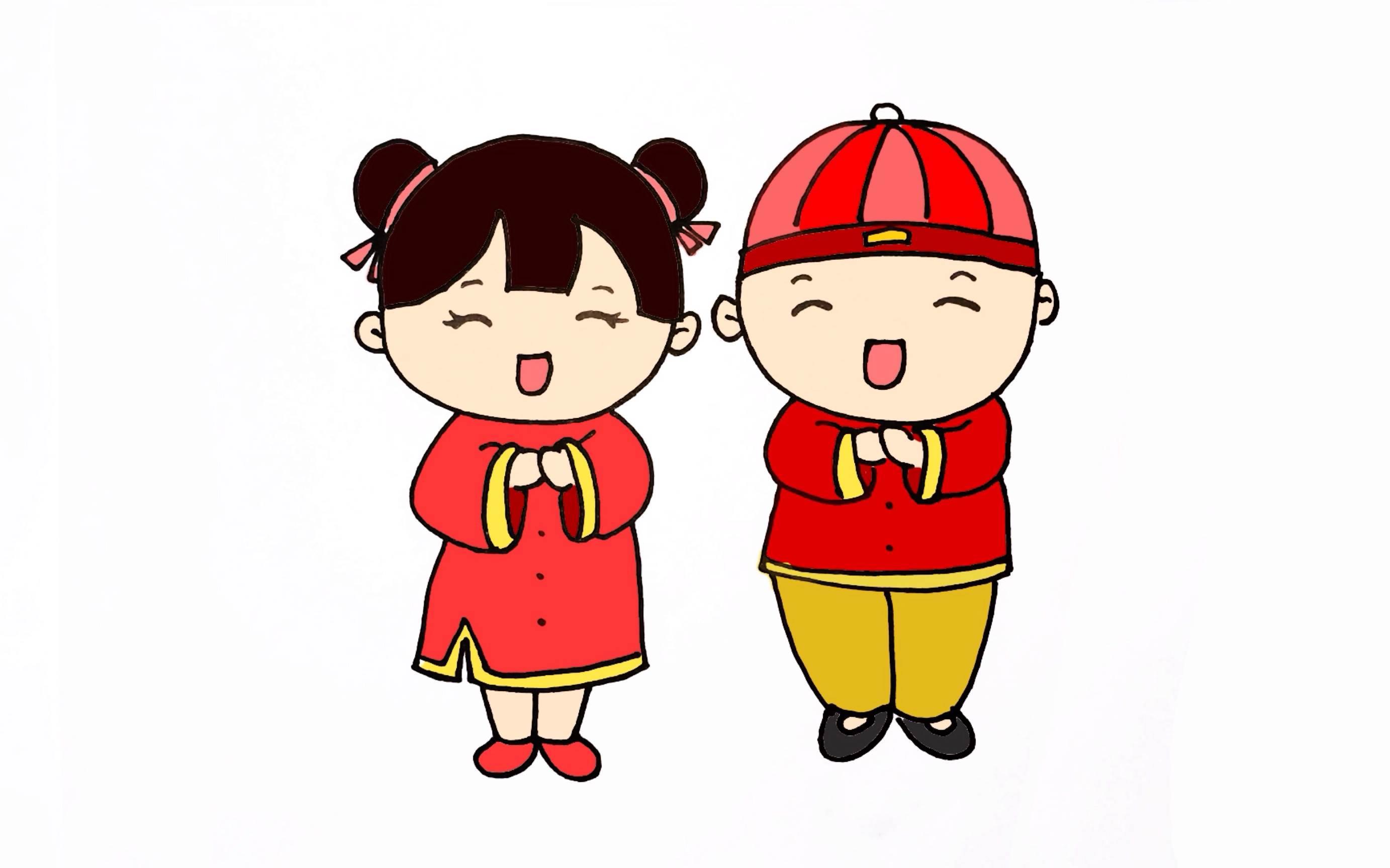 小孩子拜年图片简笔画 小孩子拜年图片简笔画怎么画