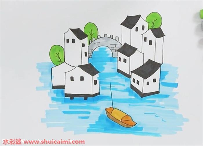 江南水乡风景怎么画 江南水乡风景简笔画漂亮卡通