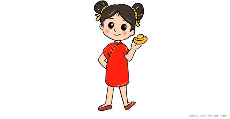 拿着元宝儿童画怎么画 拿着元宝简笔画好看