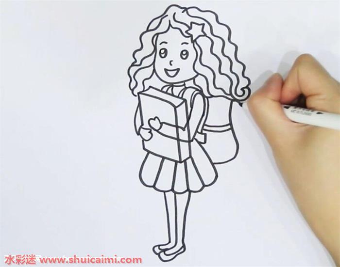 卷发女孩简笔画怎么画画法