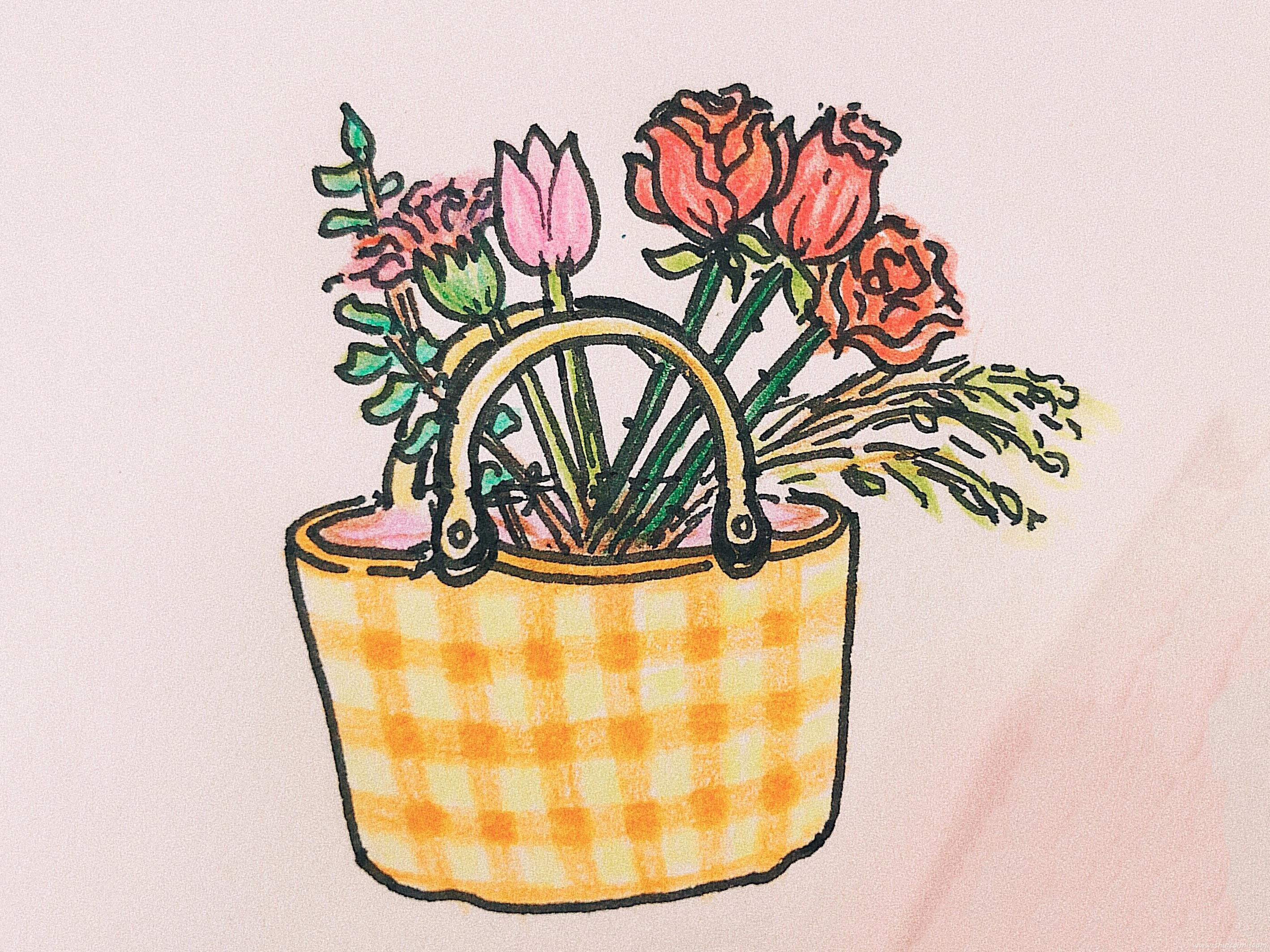 美丽小花篮怎么画 美丽小花篮图片素材