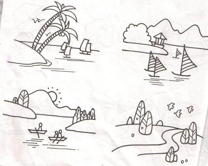 风景画简笔画 风景画简笔画带颜色