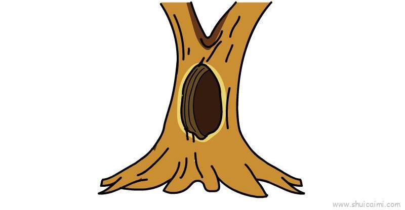 简单的树洞儿童简笔卡通画教程步骤