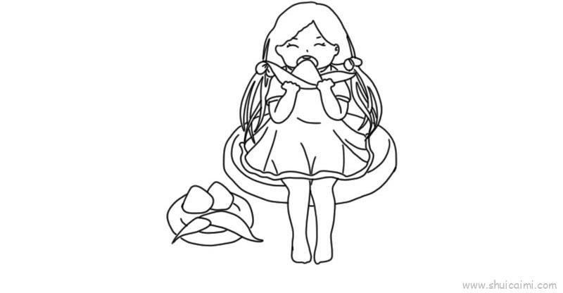 吃粽子儿童画怎么画 吃粽子简笔画顺序