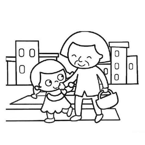 扶老奶奶过马路手抄报简笔画
