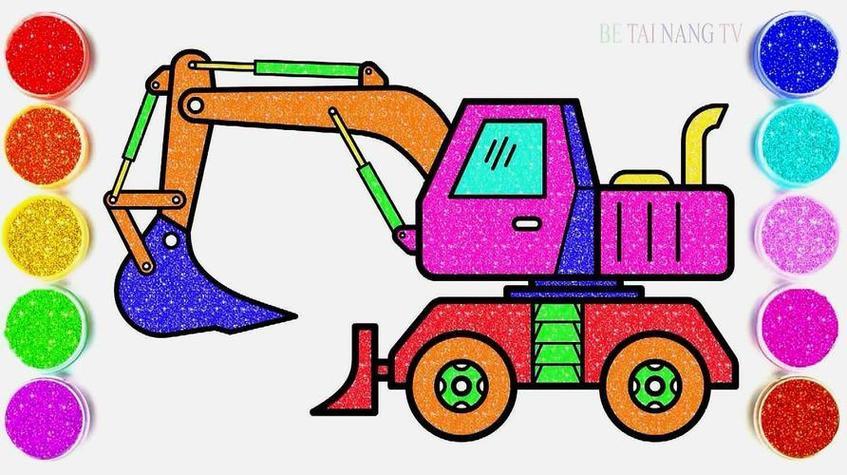 彩色挖掘机简笔画