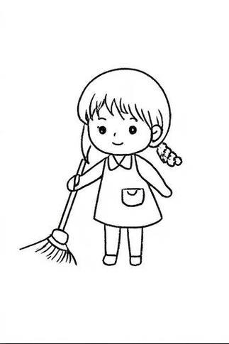 扫地的小女孩简笔画