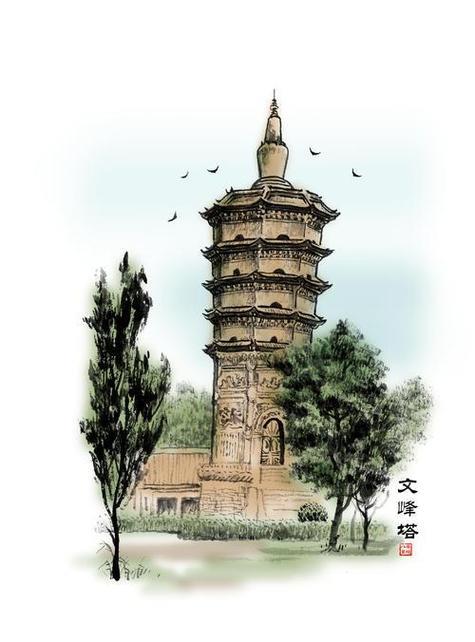 安阳市文峰塔高清简笔画
