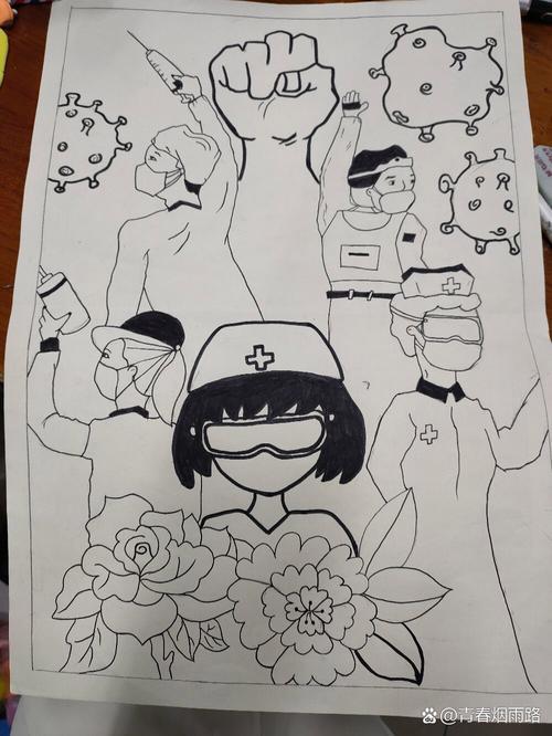 白衣天使战疫情简笔画