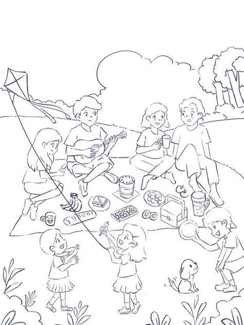 郊游的简笔画