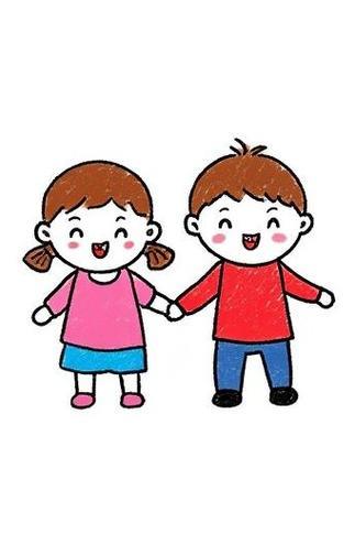 小朋友手牵手简笔画