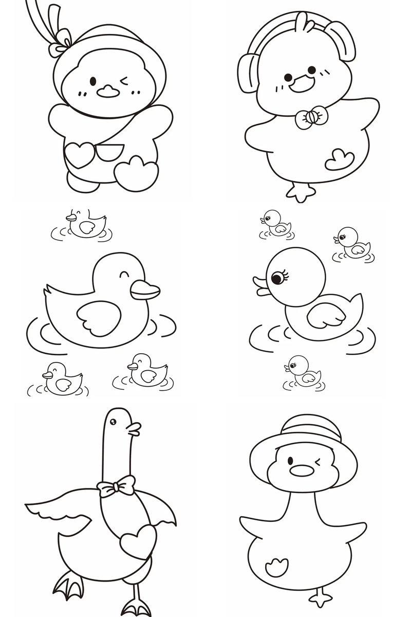儿童画小鸭子简笔画高清线稿可打印幼儿园小鸭子简笔画高清抖音