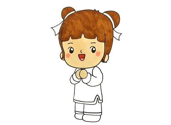 春节小孩拜年简笔画步骤画法教程