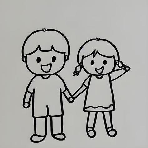 手拉手卡通的简笔画