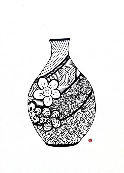 儿童线描画花瓶
