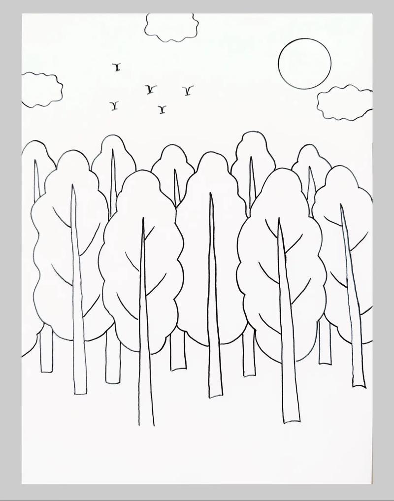 第121集简笔森林画森林主题简笔画简单好看一起来画吧抖音