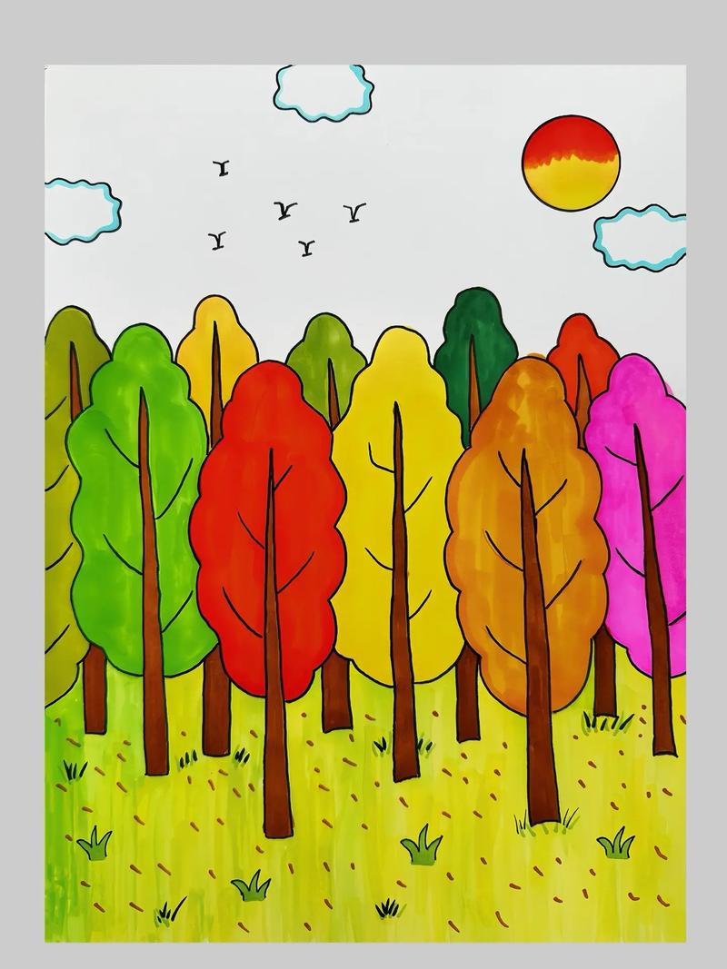 第121集简笔森林画森林主题简笔画简单好看一起来画吧抖音