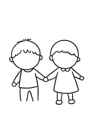 小朋友手牵手简笔画