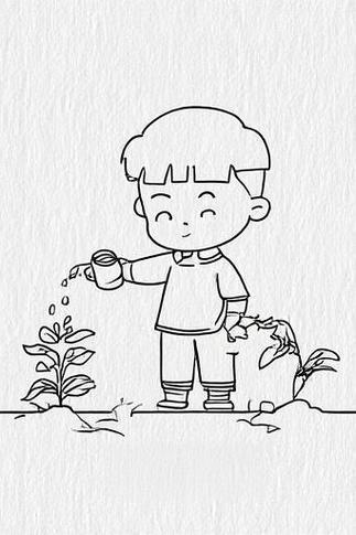 小朋友浇水简笔画