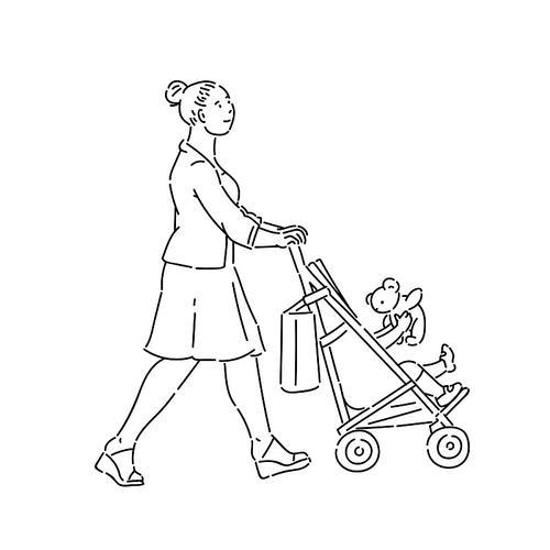 女人走在街上与贝恩婴儿车图片下载