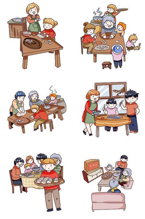 包饺子画两个人
