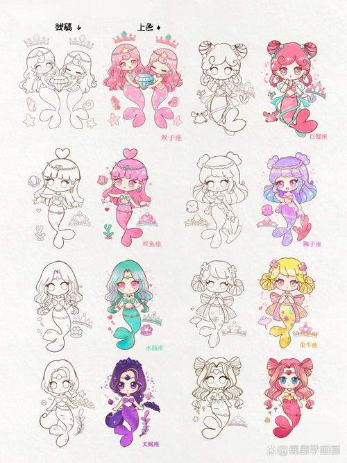 十二星座公主古装少女简笔画