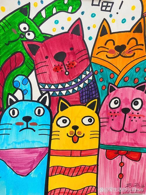 68岁创意美术小猫咪马克笔手绘简笔画