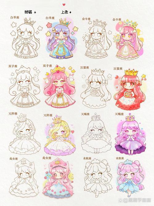 十二星座公主古装少女简笔画