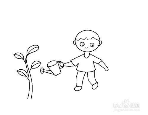怎么画给树苗浇水的男孩