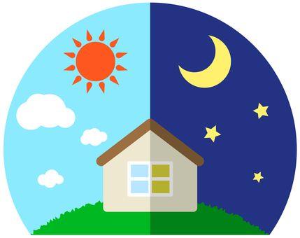 简单的房子白天和黑夜