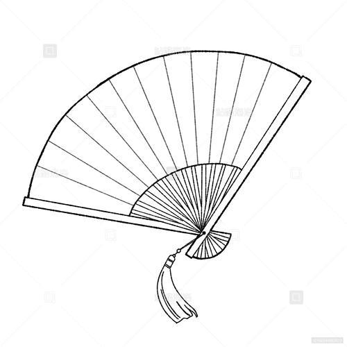 一把展开的中国折扇手绘线条插画