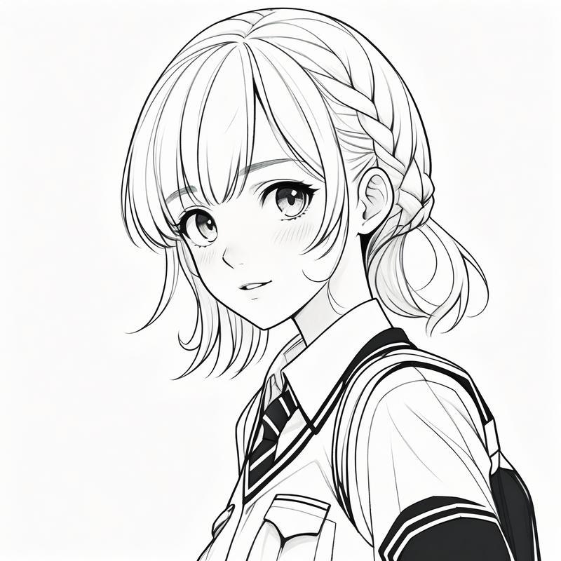 二次元女头像可爱黑白