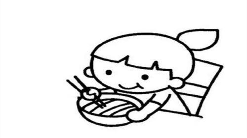 小朋友女孩吃饭简笔画怎么画彩色小朋友吃饭简笔画图片大全