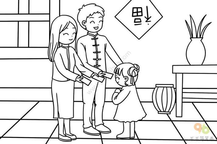 春节拜年简笔画过年简笔画过年贴福字的小孩子简笔画图片
