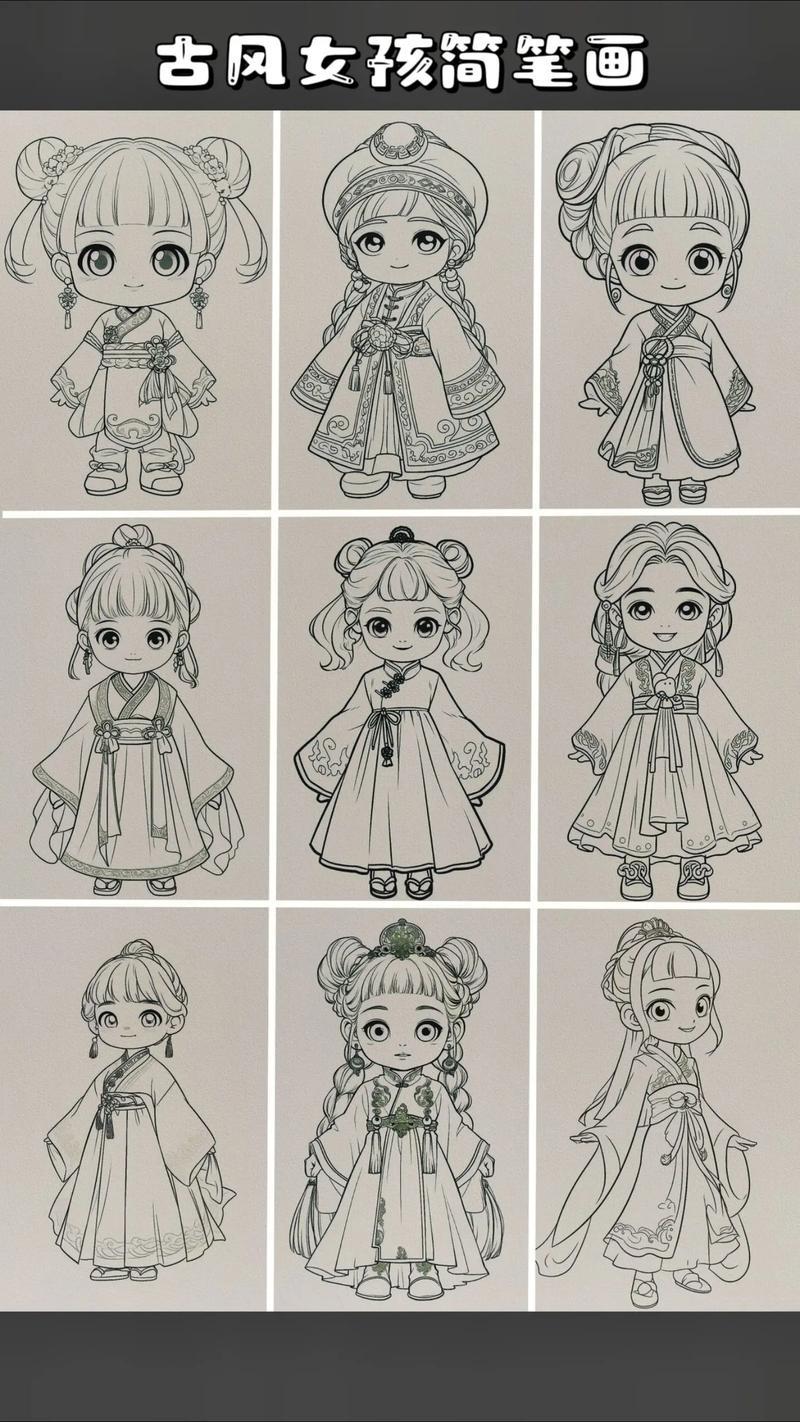 好看的古风女孩简笔画古风简笔画动漫卡通抖音