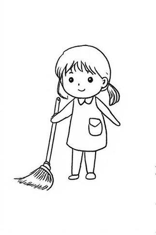 扫地的小女孩简笔画