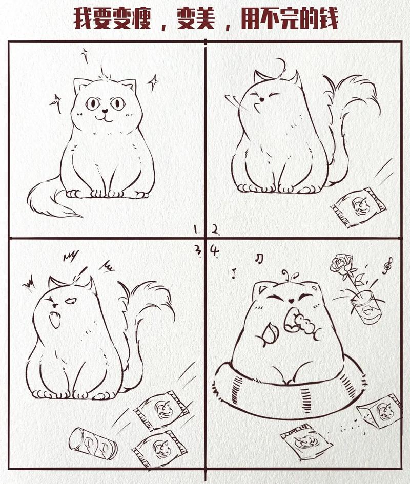 简笔画丨超简单易学丨四格漫画我要变瘦变美