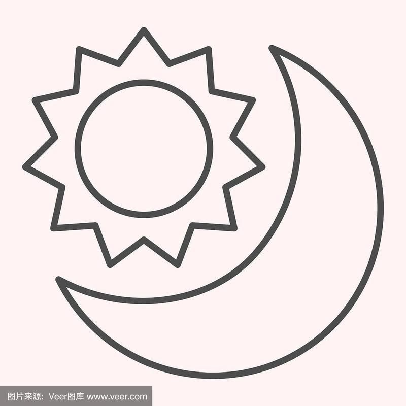 日月细线图标白天和黑夜
