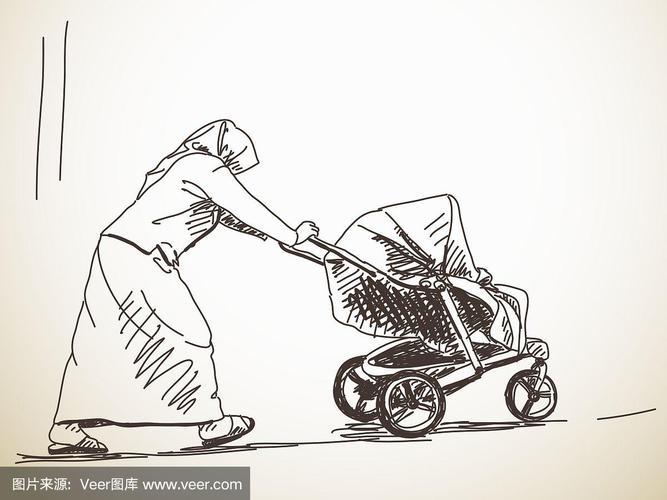 抱婴儿车的妇女