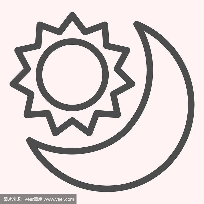 太阳和月亮线图标白天和黑夜